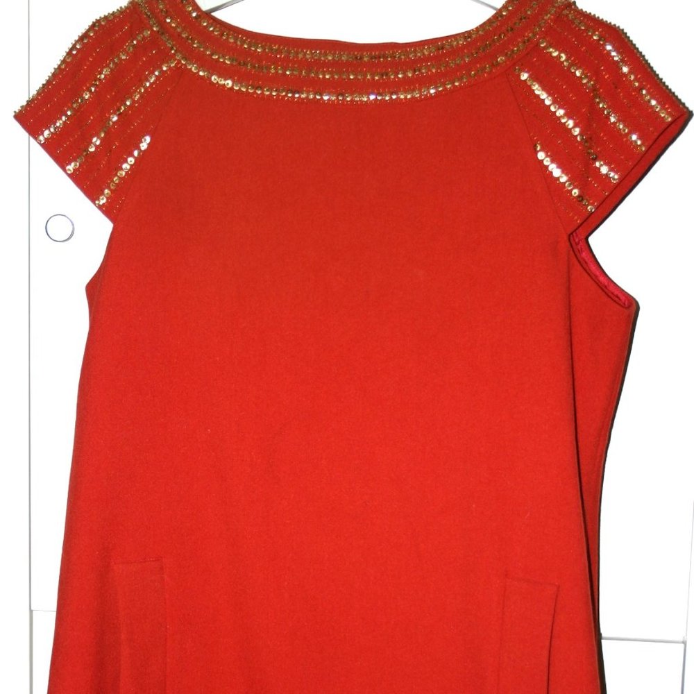 TRACY PORTER, Red Dress with Gold Sequined Detail ala Medieval/Renaissance